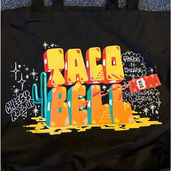 RARE Born Raised x Taco Bell Collab Black Decorative Logo Tote Carry Bag NEW - Picture 3 of 6